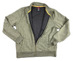 Gerry Mens Full Zip Heathered Knit Jacket Green Yellow Trim Fleece Lined Sz L