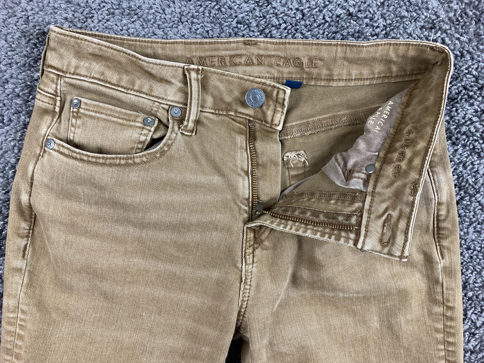 American Eagle AirFlex+ Jeans Men's Khaki Slim Straight Stretch Sz 28x30