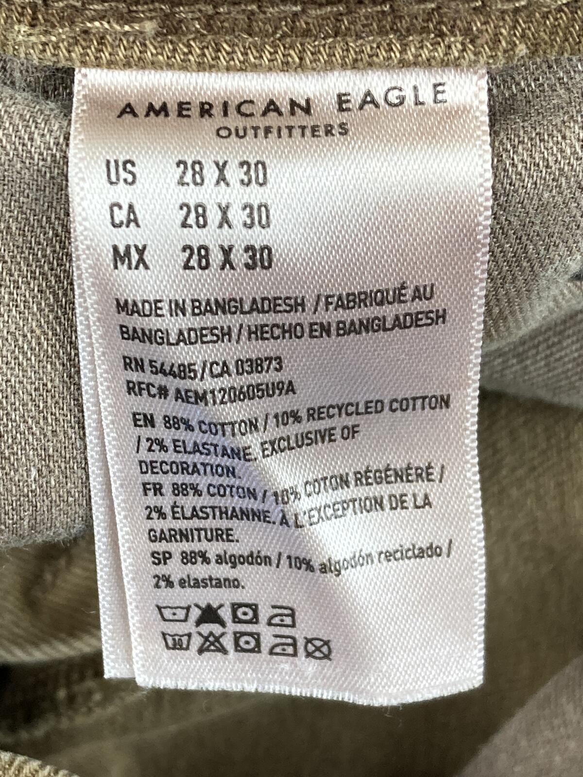 American Eagle AirFlex+ Jeans Men's Khaki Slim Straight Stretch Sz 28x30