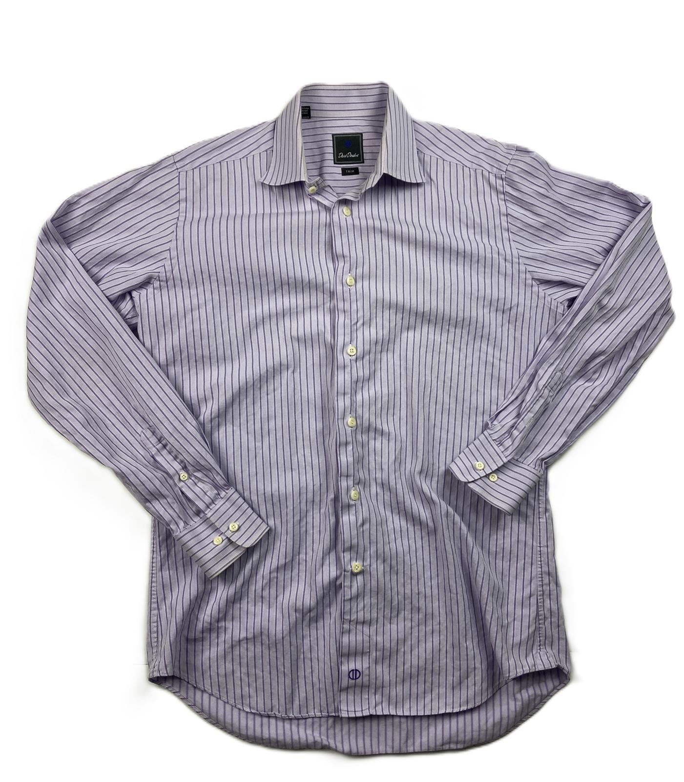 David Donahue Trim Fit Dress Shirt Mens Size 16 34/35 Lavender Pinstripe Cotton