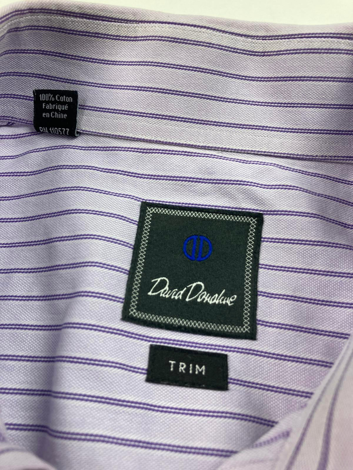 David Donahue Trim Fit Dress Shirt Mens Size 16 34/35 Lavender Pinstripe Cotton