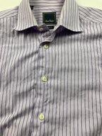 David Donahue Trim Fit Dress Shirt Mens Size 16 34/35 Lavender Pinstripe Cotton