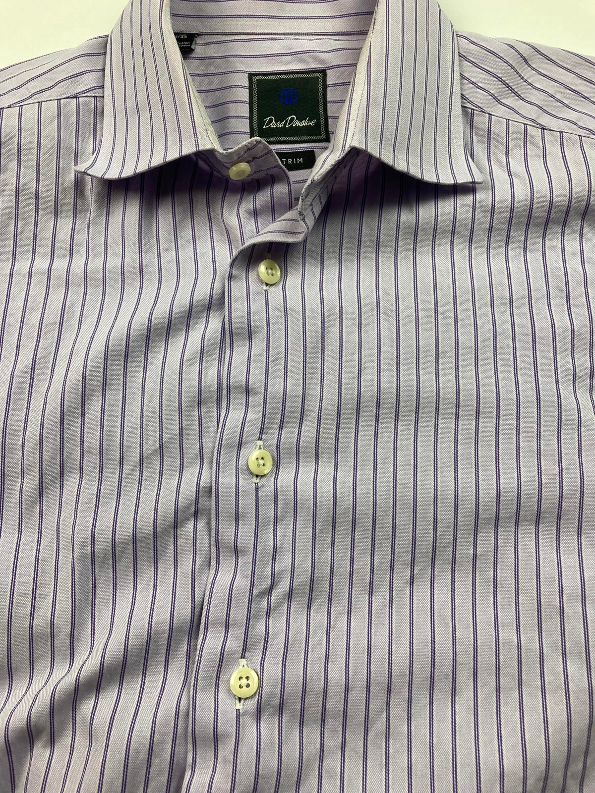 David Donahue Trim Fit Dress Shirt Mens Size 16 34/35 Lavender Pinstripe Cotton