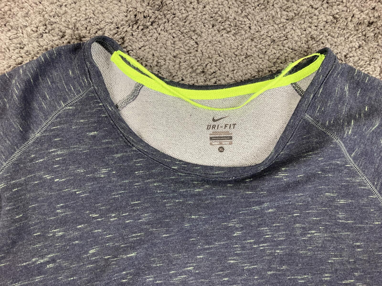 Nike Dri-FIT Womens Crewneck Sweatshirt Pullover Gray Blue Space Dye Pocket  XL