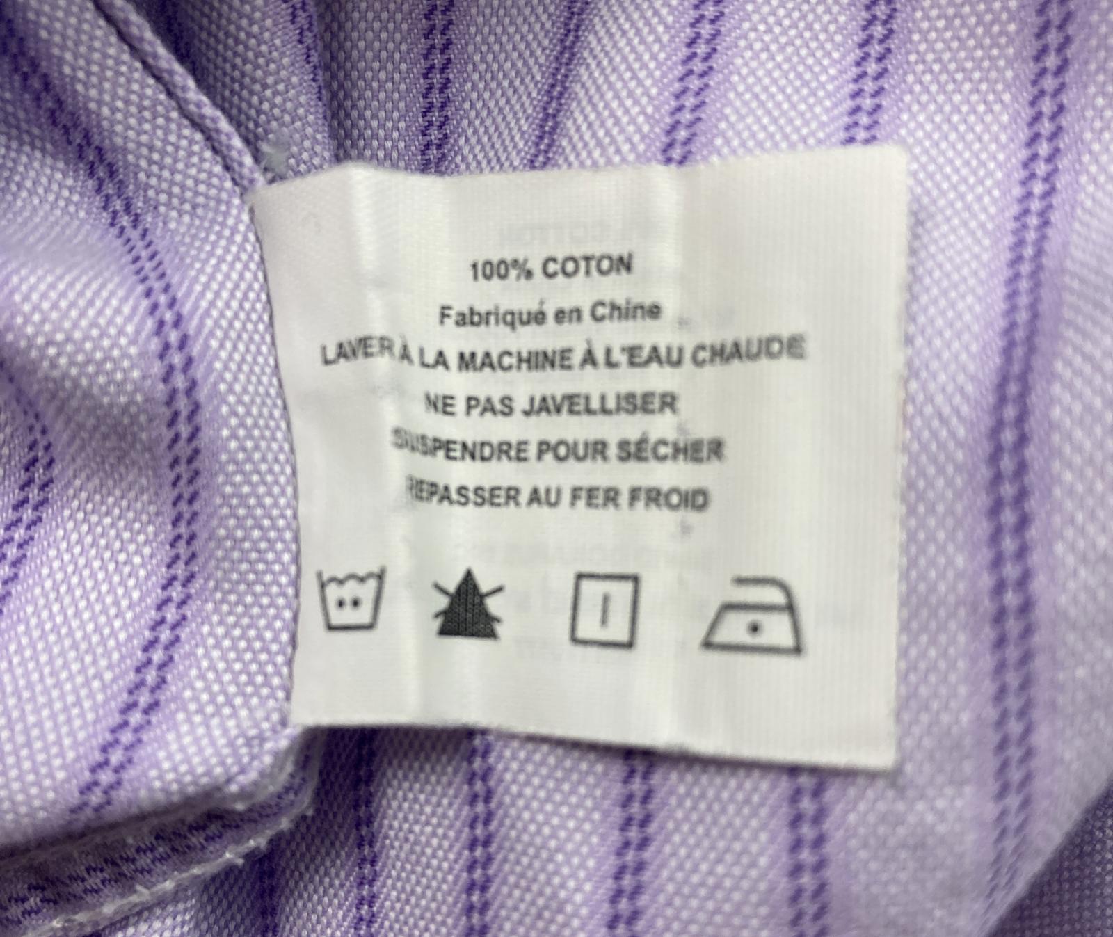 David Donahue Trim Fit Dress Shirt Mens Size 16 34/35 Lavender Pinstripe Cotton