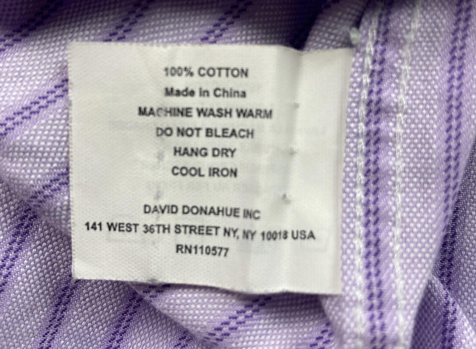 David Donahue Trim Fit Dress Shirt Mens Size 16 34/35 Lavender Pinstripe Cotton