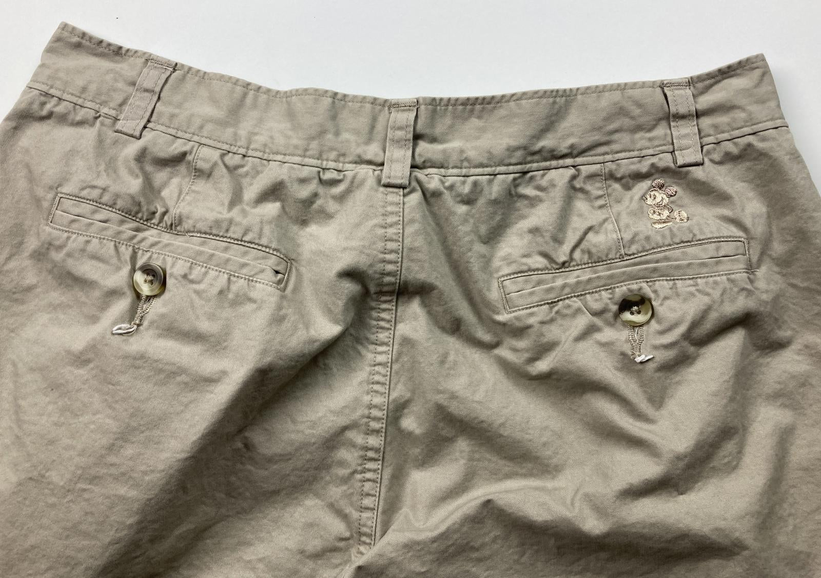 Disney Parks Mickey Mouse Chino Shorts Men Sz 30 Khaki Beige Embroidered Zip Fly