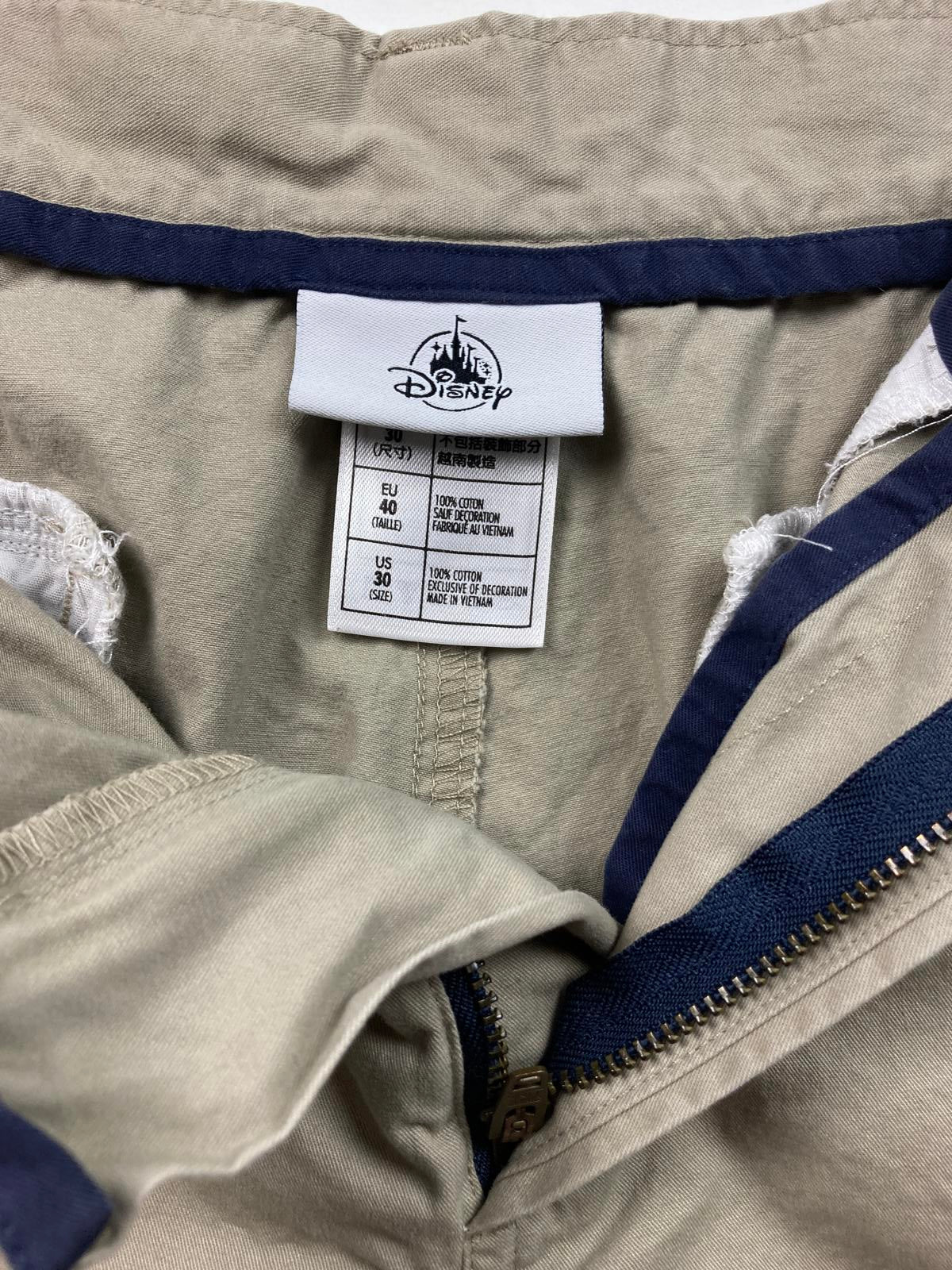 Disney Parks Mickey Mouse Chino Shorts Men Sz 30 Khaki Beige Embroidered Zip Fly