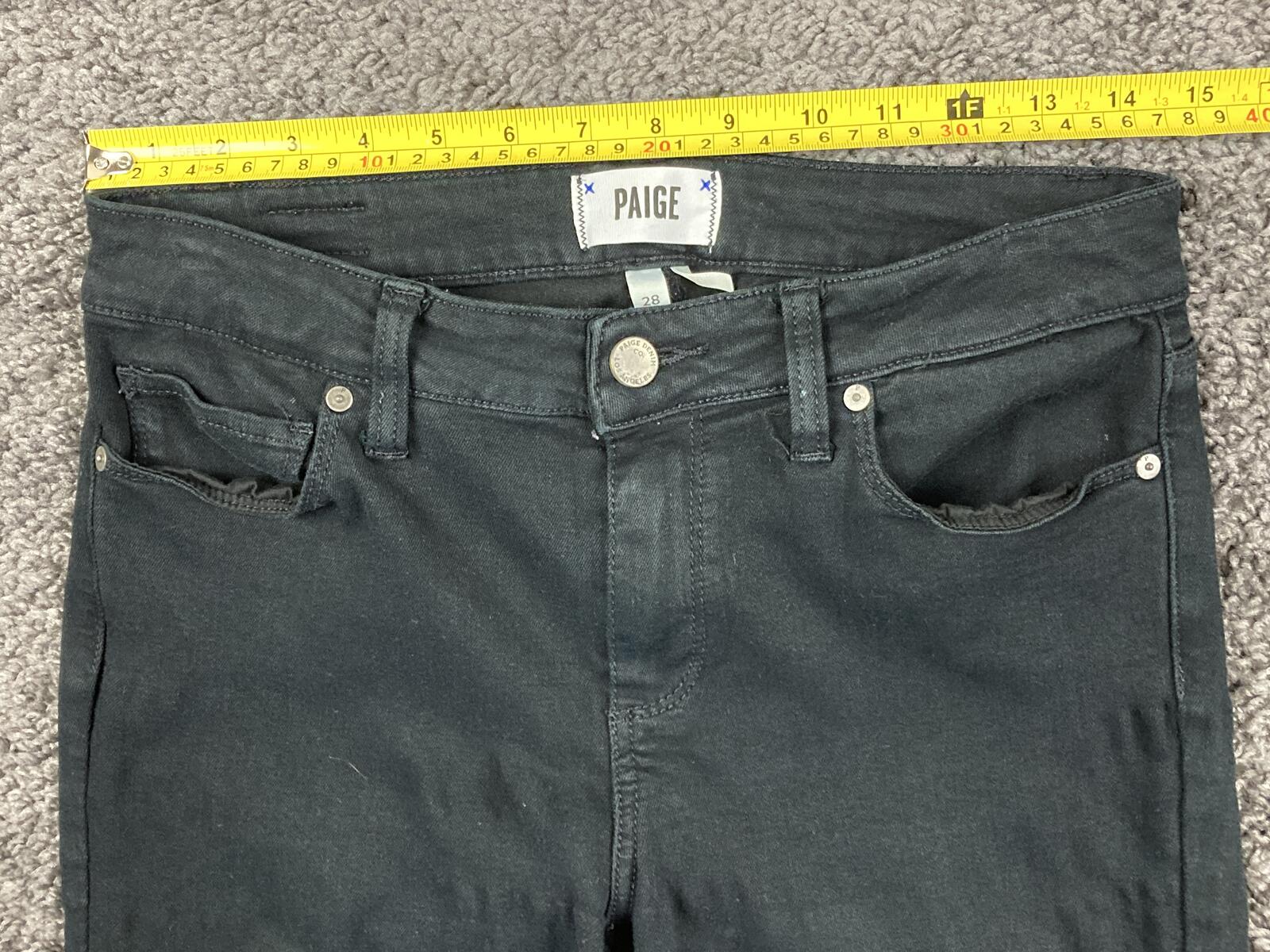 PAIGE Verdugo Ankle Skinny Jeans Black Overdye Transcend Stretch Womens Size 28