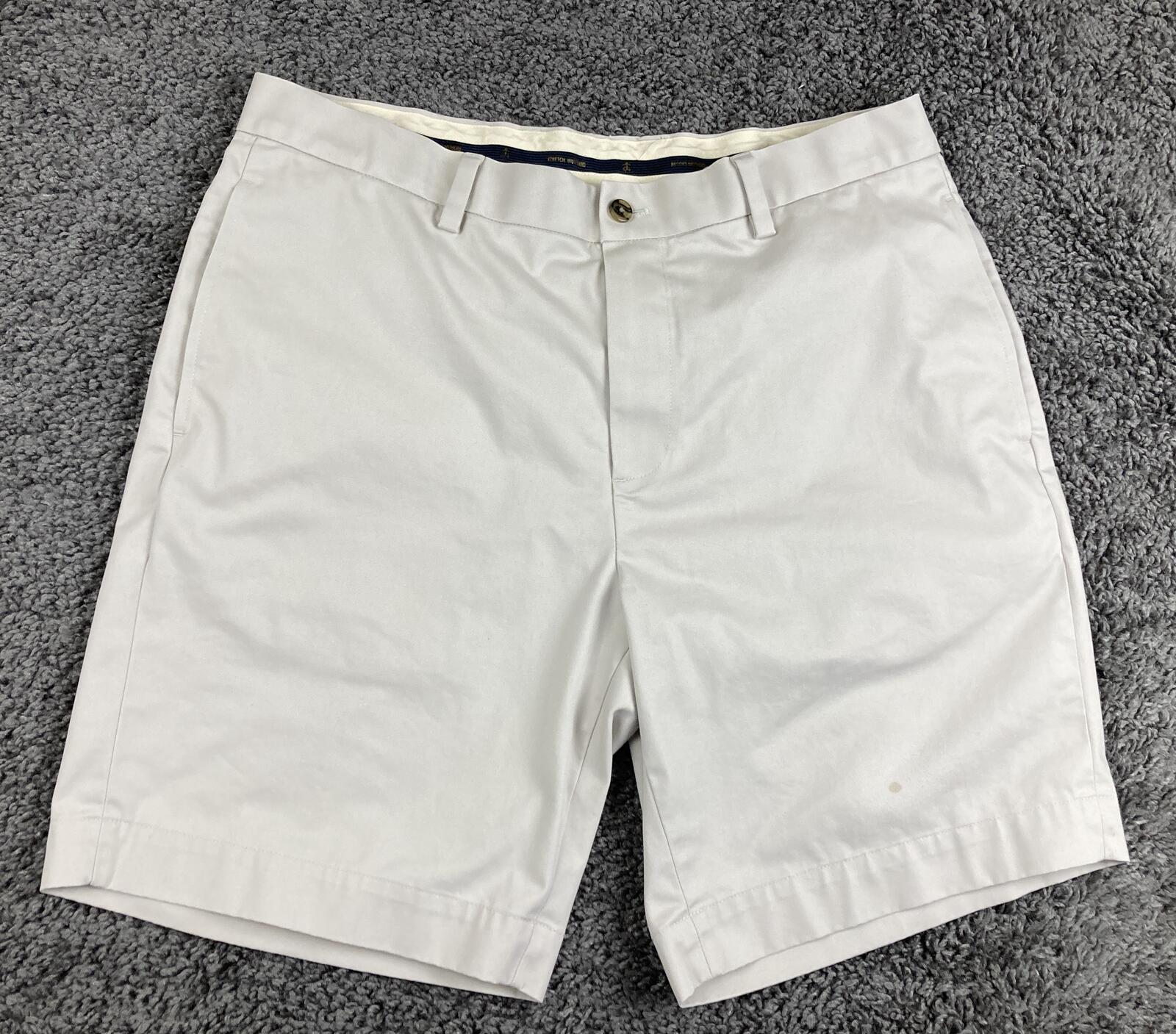 Brooks Brothers Men Advantage Chino Shorts Stretch Waistband Ivory 9" Inseam 36