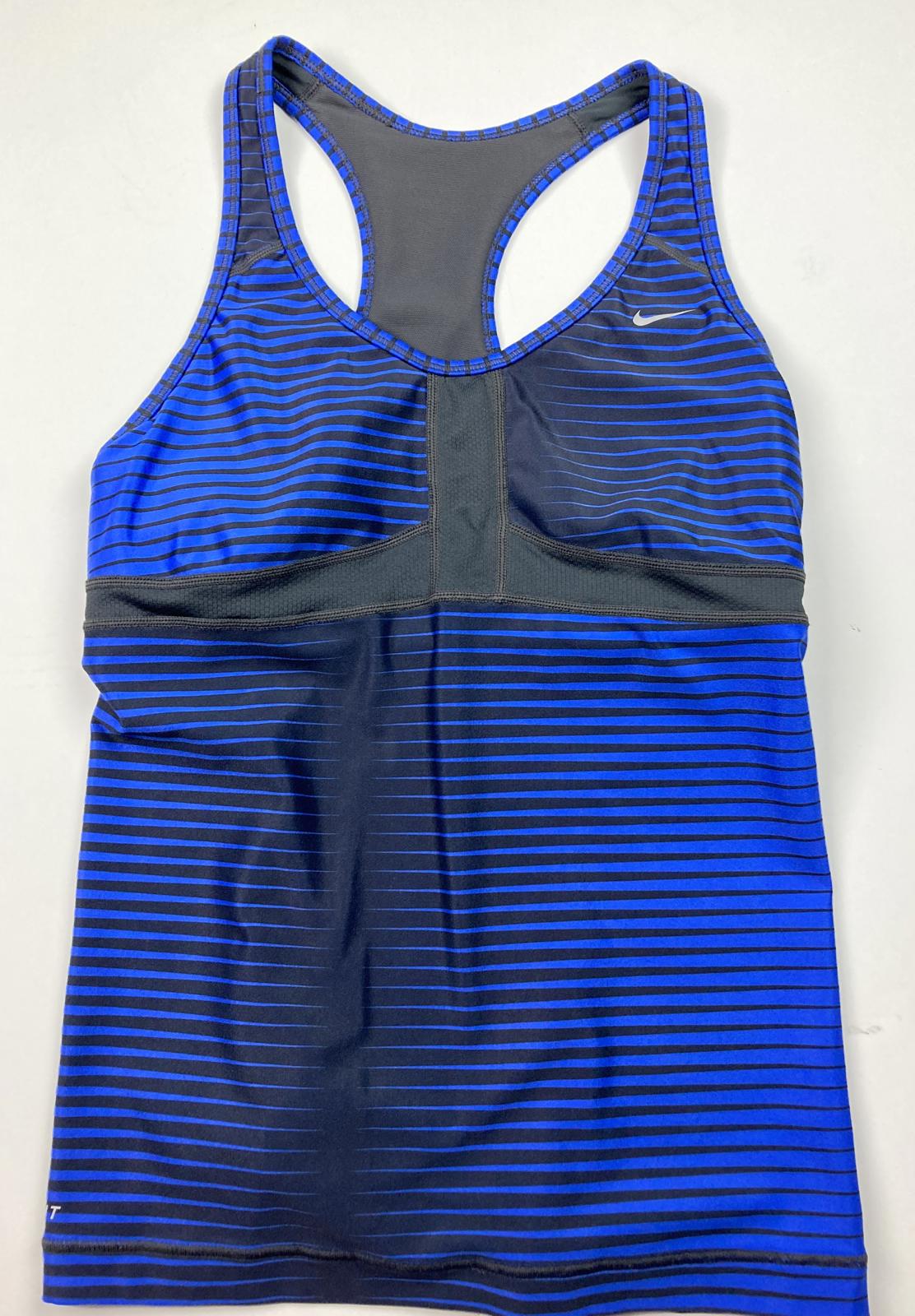 Nike Dri-FIT Racerback Shelf-Bra Tank Top Blue Black Stripe Women’s M 384019-060