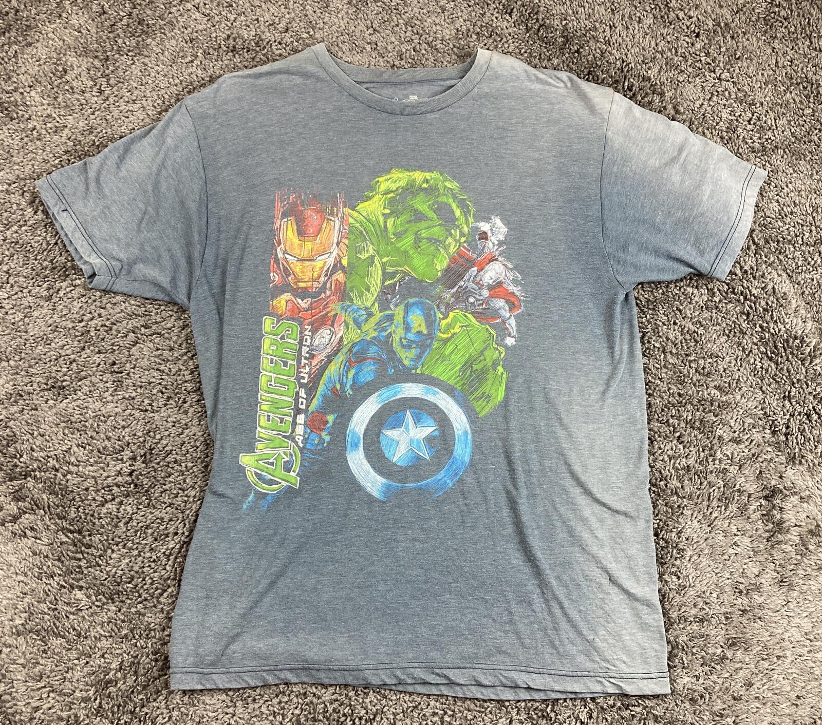 Marvel Avengers Age of Ultron Graphic T Shirt Mens Gray Mad Engine Heather Sz L
