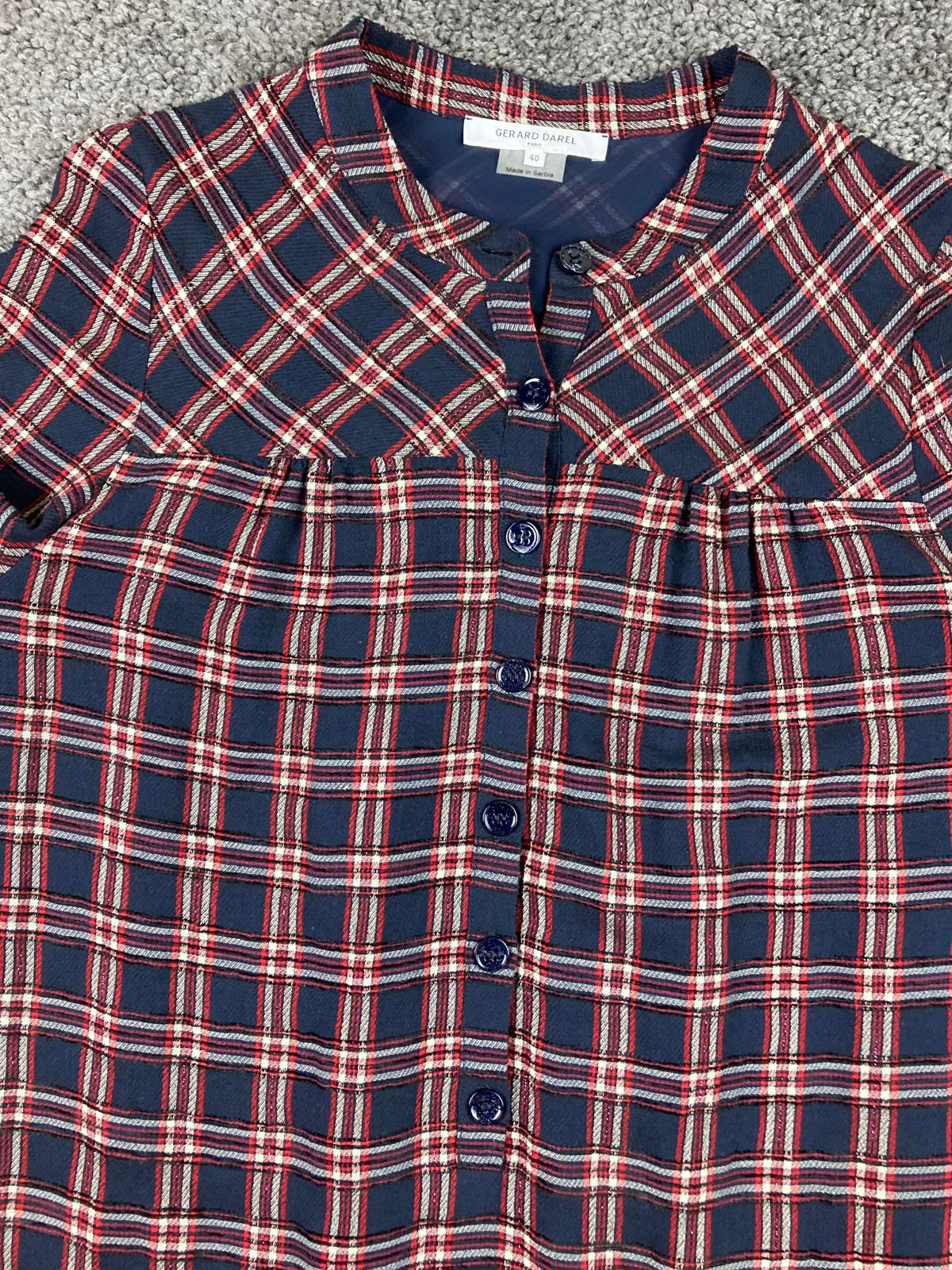 Gerard Darel Plaid Shirt Dress Womens Lined Wool Blend Long Sleeve Button Sz 10