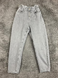 Zara Grey Paperbag Jeans High Waist Button Fly Tapered Acid Wash Womens Sz 0