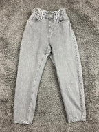 Zara Grey Paperbag Jeans High Waist Button Fly Tapered Acid Wash Womens Sz 0