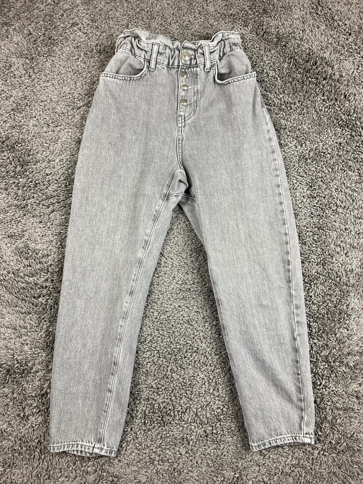 Zara Grey Paperbag Jeans High Waist Button Fly Tapered Acid Wash Womens Sz 0