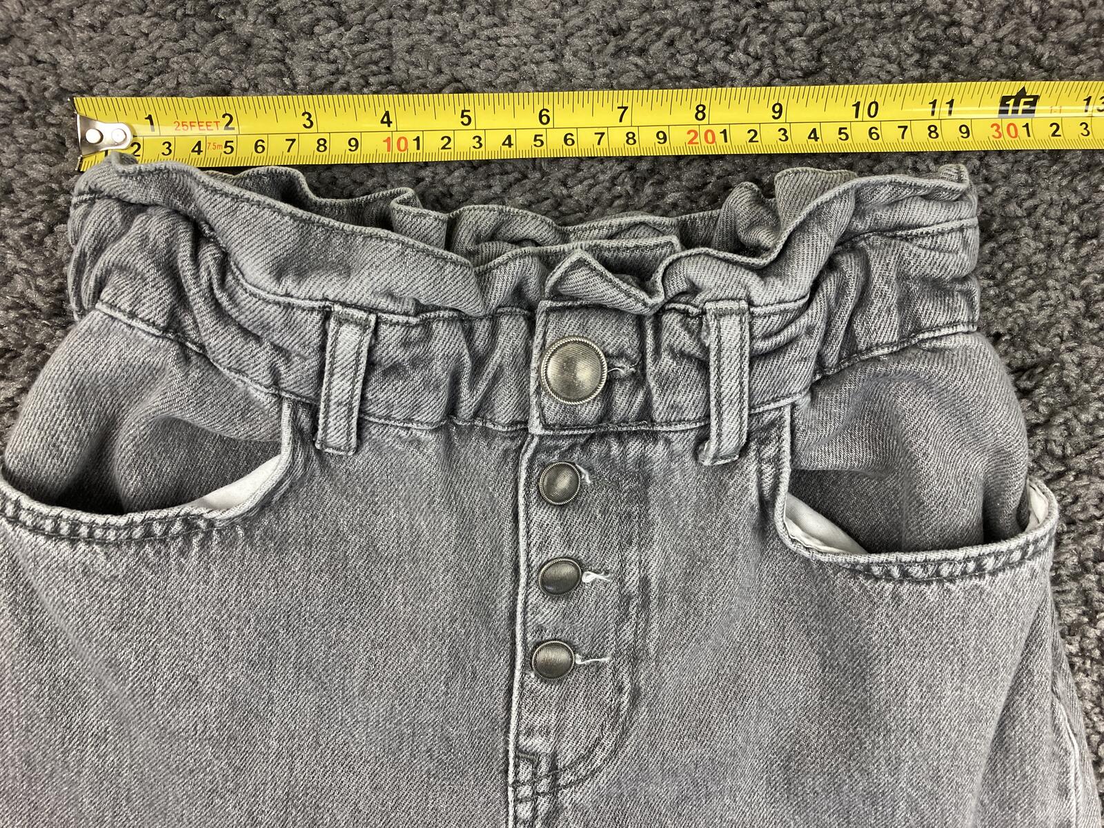 Zara Grey Paperbag Jeans High Waist Button Fly Tapered Acid Wash Womens Sz 0