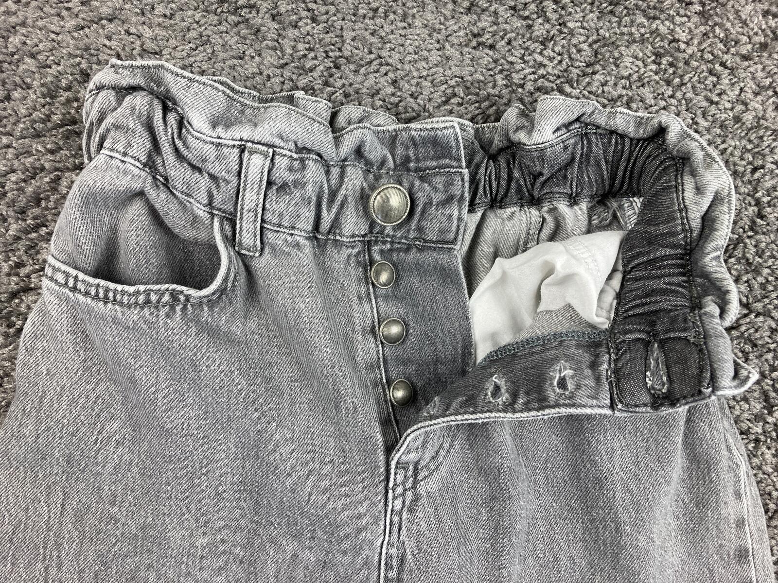 Zara Grey Paperbag Jeans High Waist Button Fly Tapered Acid Wash Womens Sz 0