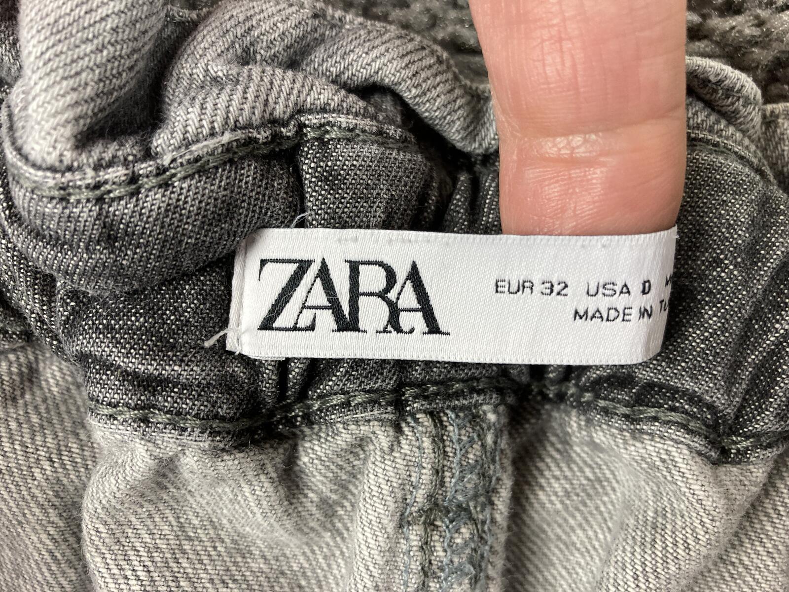 Zara Grey Paperbag Jeans High Waist Button Fly Tapered Acid Wash Womens Sz 0