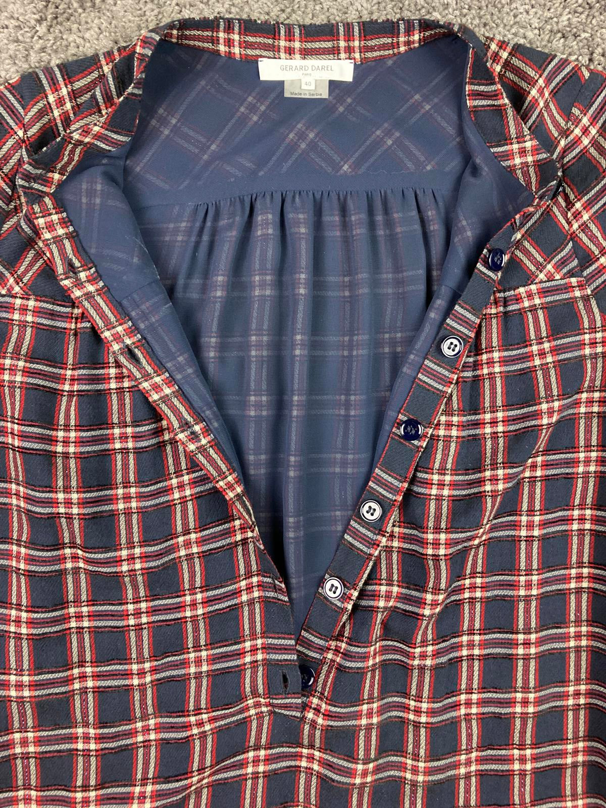 Gerard Darel Plaid Shirt Dress Womens Lined Wool Blend Long Sleeve Button Sz 10