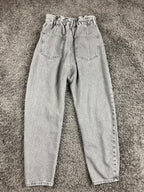 Zara Grey Paperbag Jeans High Waist Button Fly Tapered Acid Wash Womens Sz 0