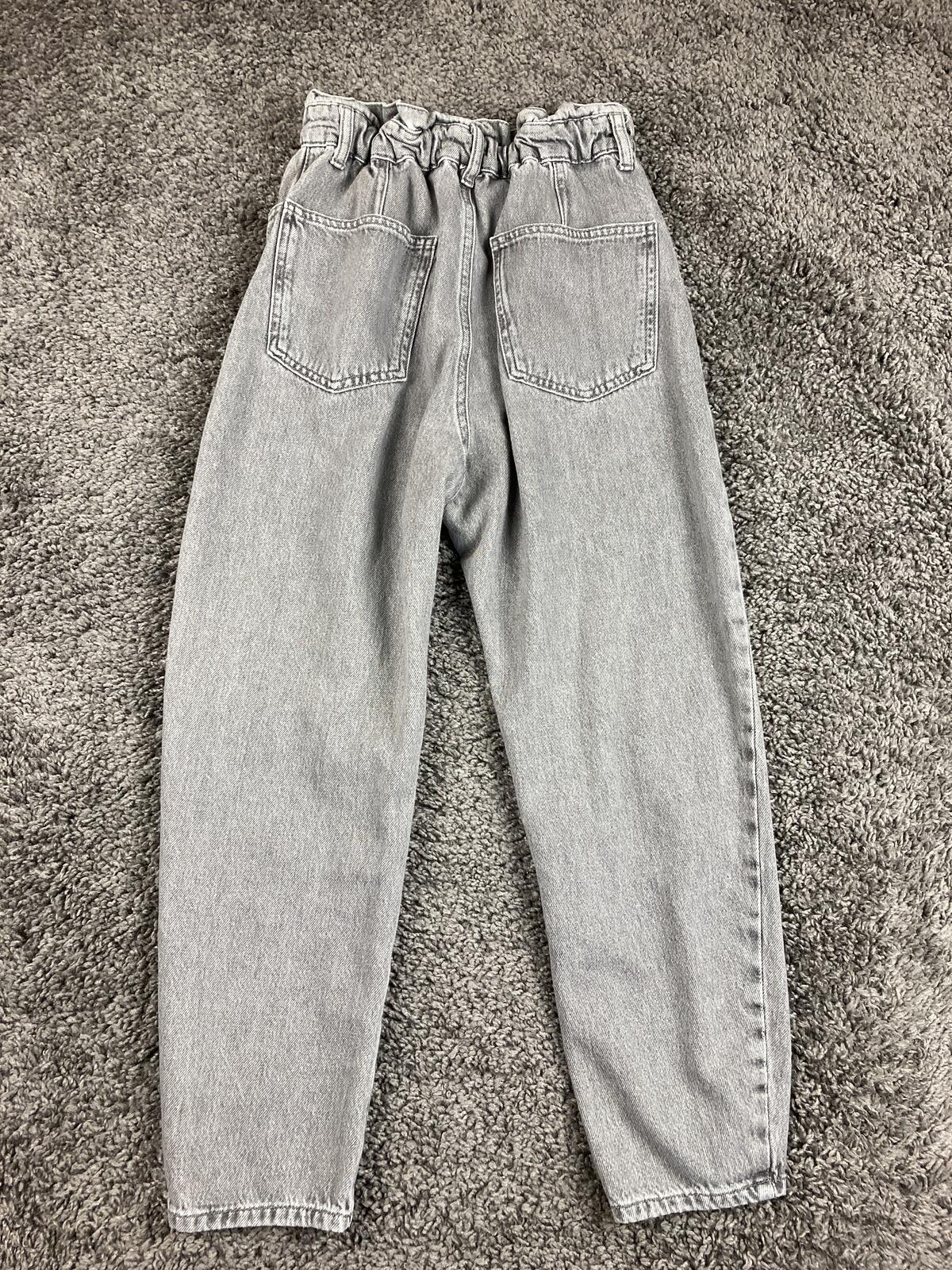 Zara Grey Paperbag Jeans High Waist Button Fly Tapered Acid Wash Womens Sz 0