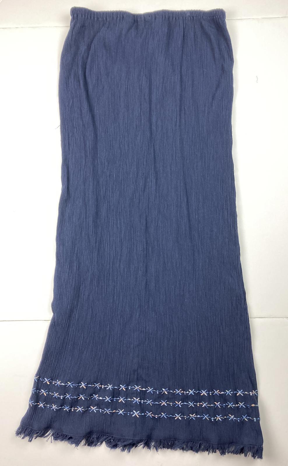 Norton McNaughton Crinkle Maxi Skirt Embroidered Hem Navy Women’s Size M