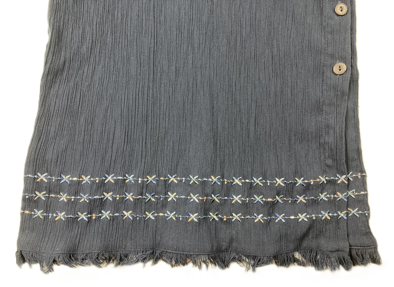 Norton McNaughton Crinkle Maxi Skirt Embroidered Hem Navy Women’s Size M