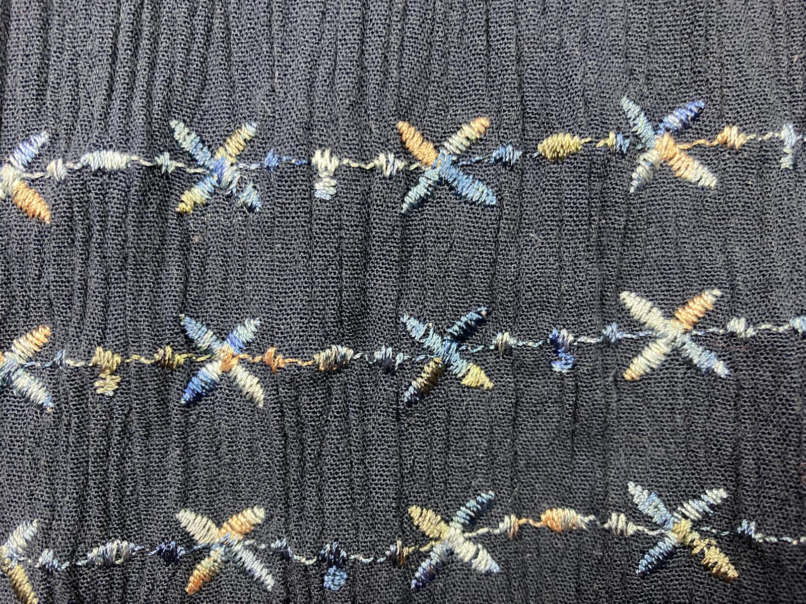 Norton McNaughton Crinkle Maxi Skirt Embroidered Hem Navy Women’s Size M