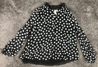 Joie Black White Polka Dot Sheer Blouse Ruffle Neck Button Front Long Sleeve S/P