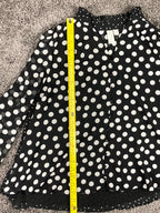 Joie Black White Polka Dot Sheer Blouse Ruffle Neck Button Front Long Sleeve S/P