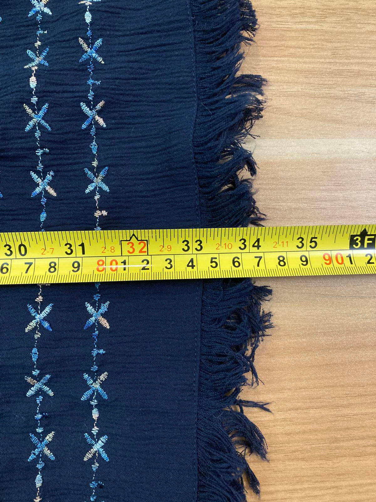 Norton McNaughton Crinkle Maxi Skirt Embroidered Hem Navy Women’s Size M