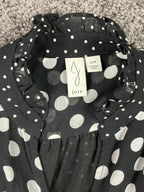 Joie Black White Polka Dot Sheer Blouse Ruffle Neck Button Front Long Sleeve S/P