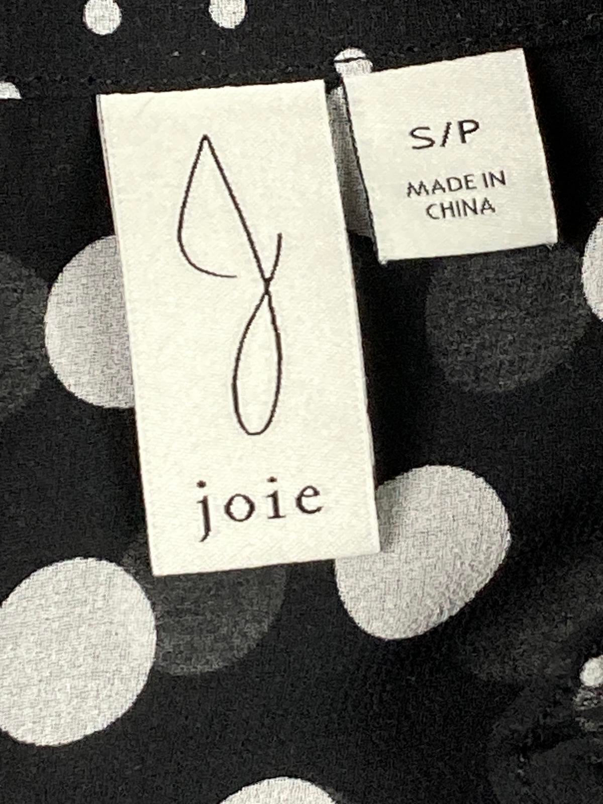 Joie Black White Polka Dot Sheer Blouse Ruffle Neck Button Front Long Sleeve S/P