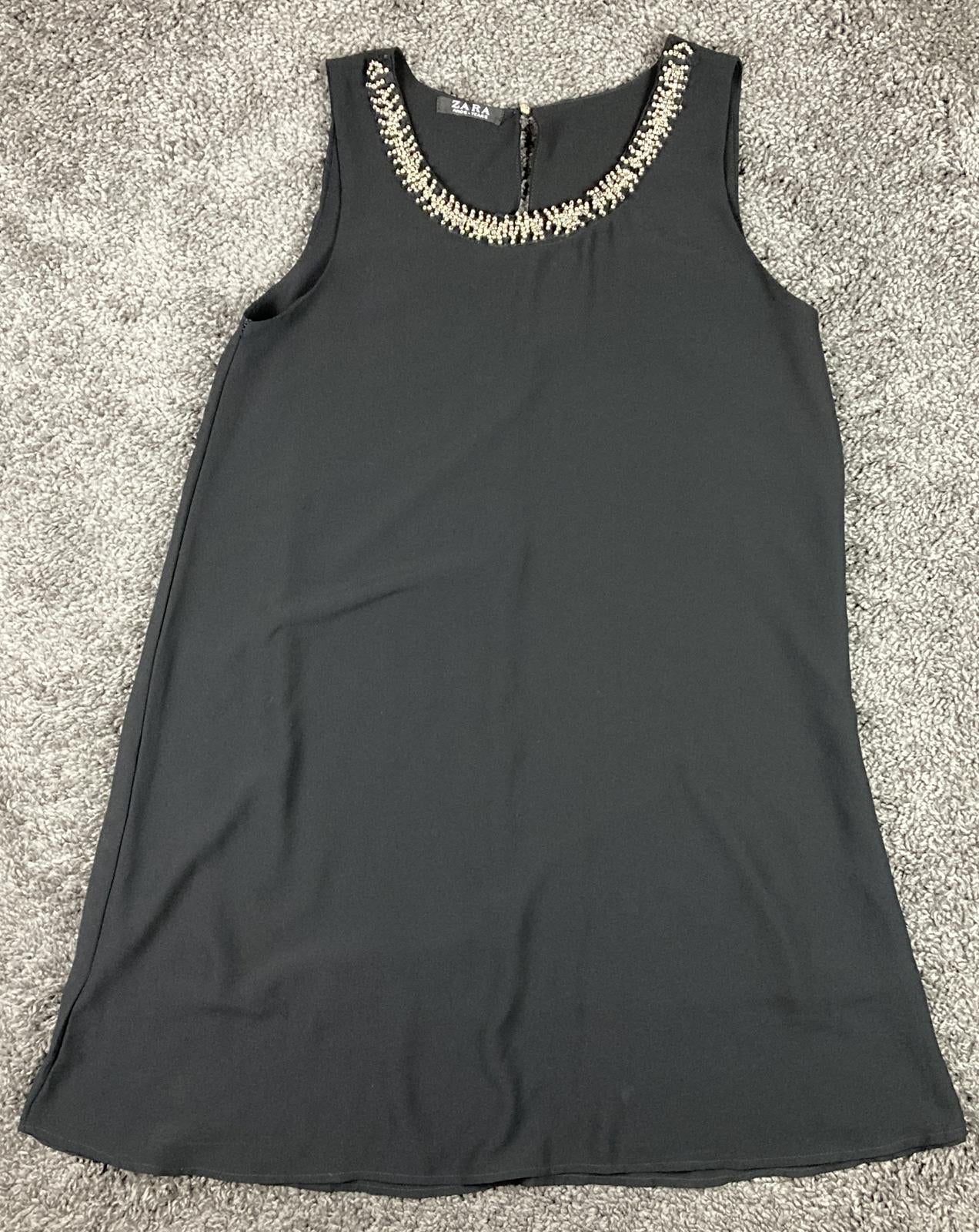 Zara Black Beaded Neckline Sleeveless Shift Dress Lined Cocktail Party Sz S