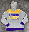 adidas LA Lakers Hoodie Mens Gray Purple Yellow Pullover 3 Stripe Trefoil NBA Lg