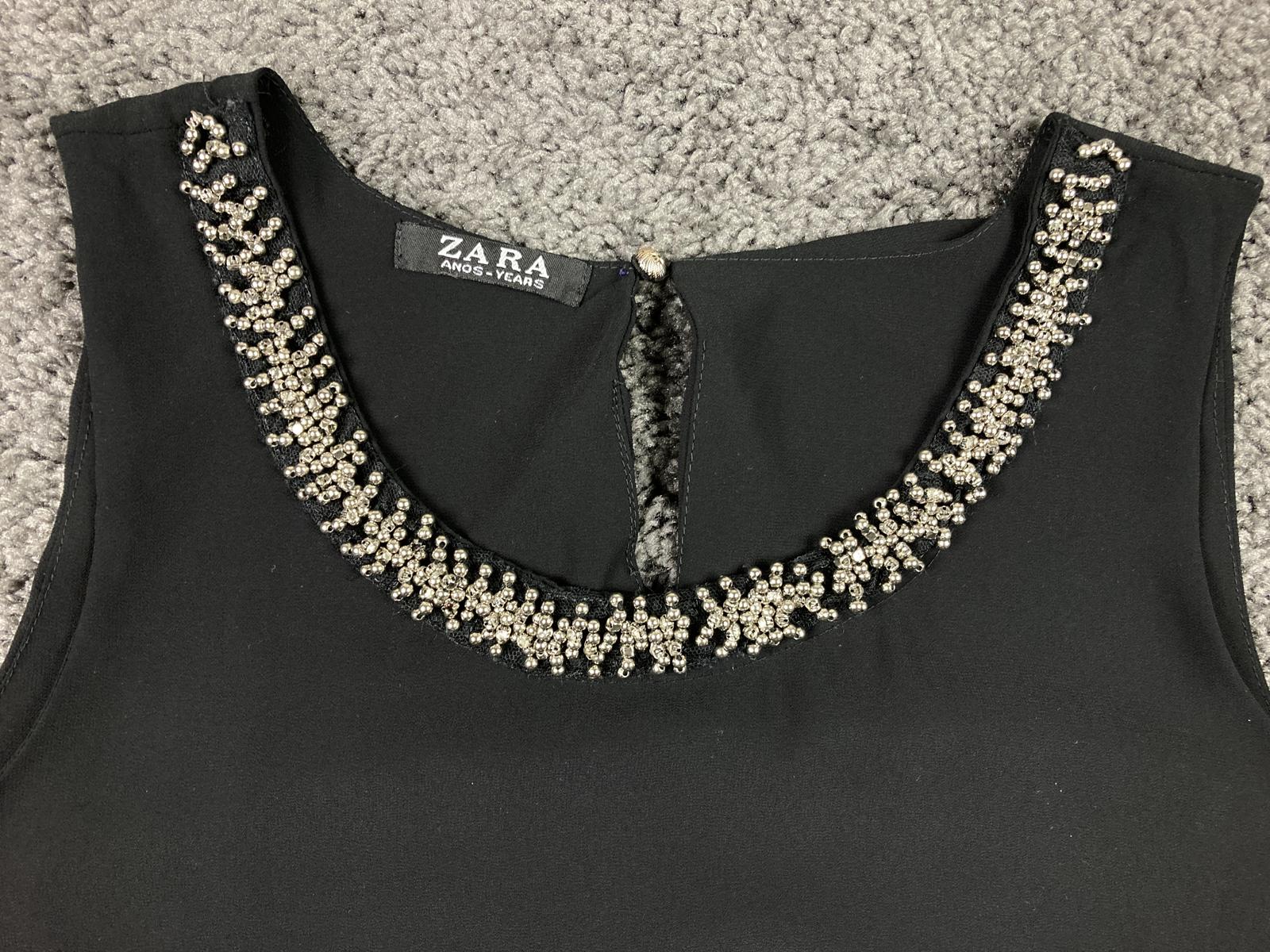 Zara Black Beaded Neckline Sleeveless Shift Dress Lined Cocktail Party Sz S