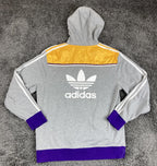 adidas LA Lakers Hoodie Mens Gray Purple Yellow Pullover 3 Stripe Trefoil NBA Lg