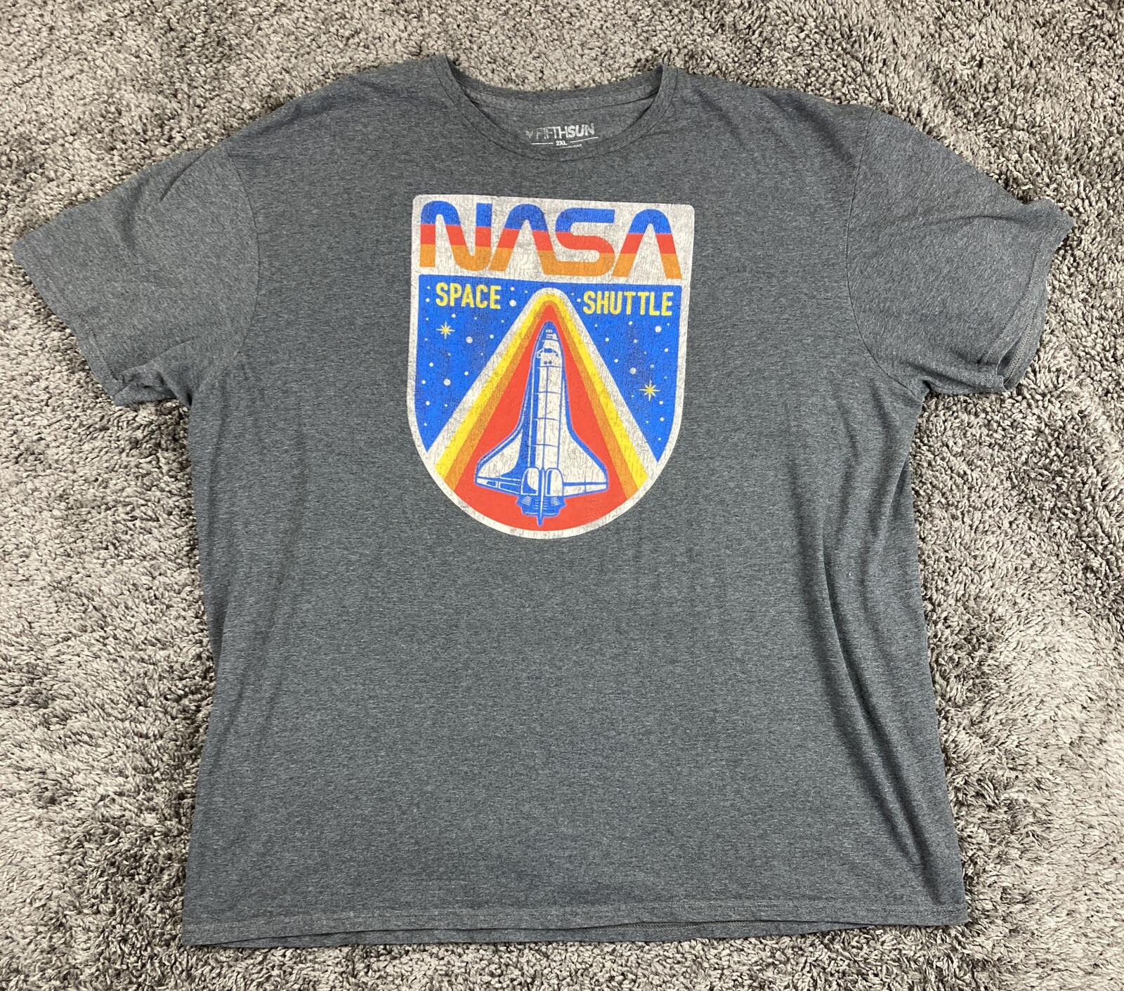 NASA Space Shuttle Graphic T Shirt Mens Gray Retro Distressed Logo Sz 2XL