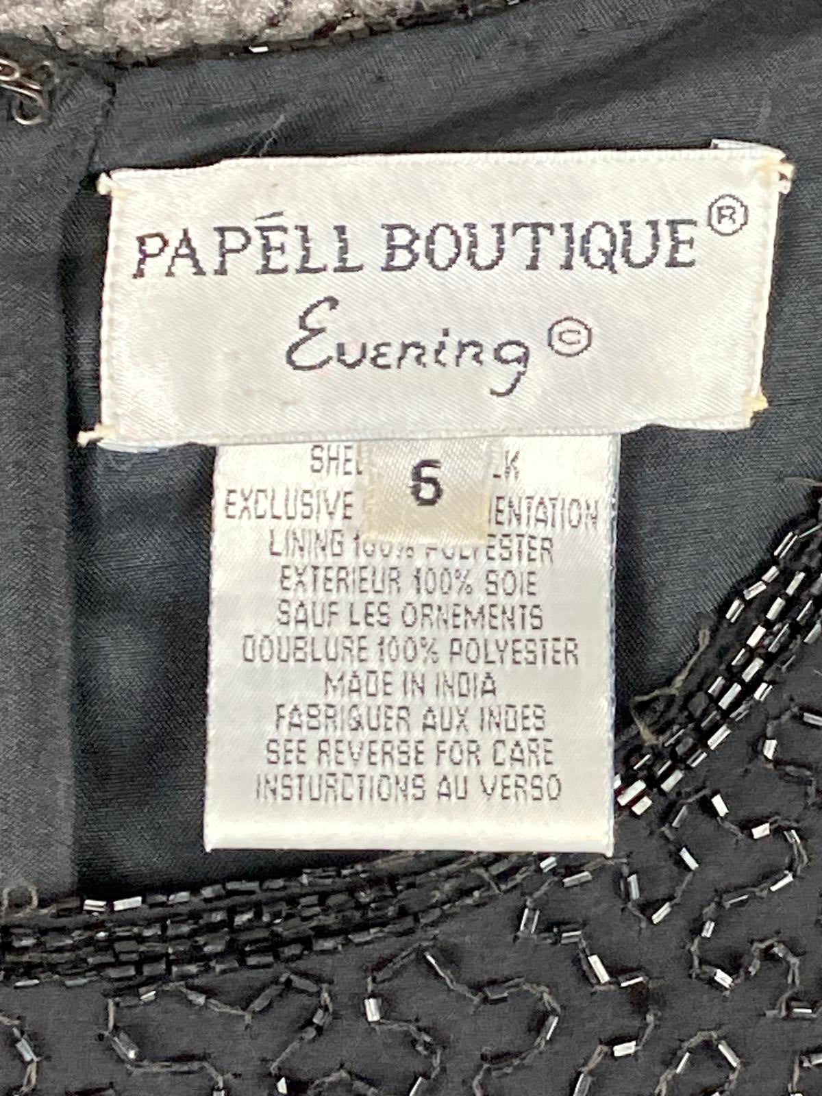 Papell Boutique Evening 100% Silk Beaded Bodice Black Fit Flare Dress Lined Sz 6