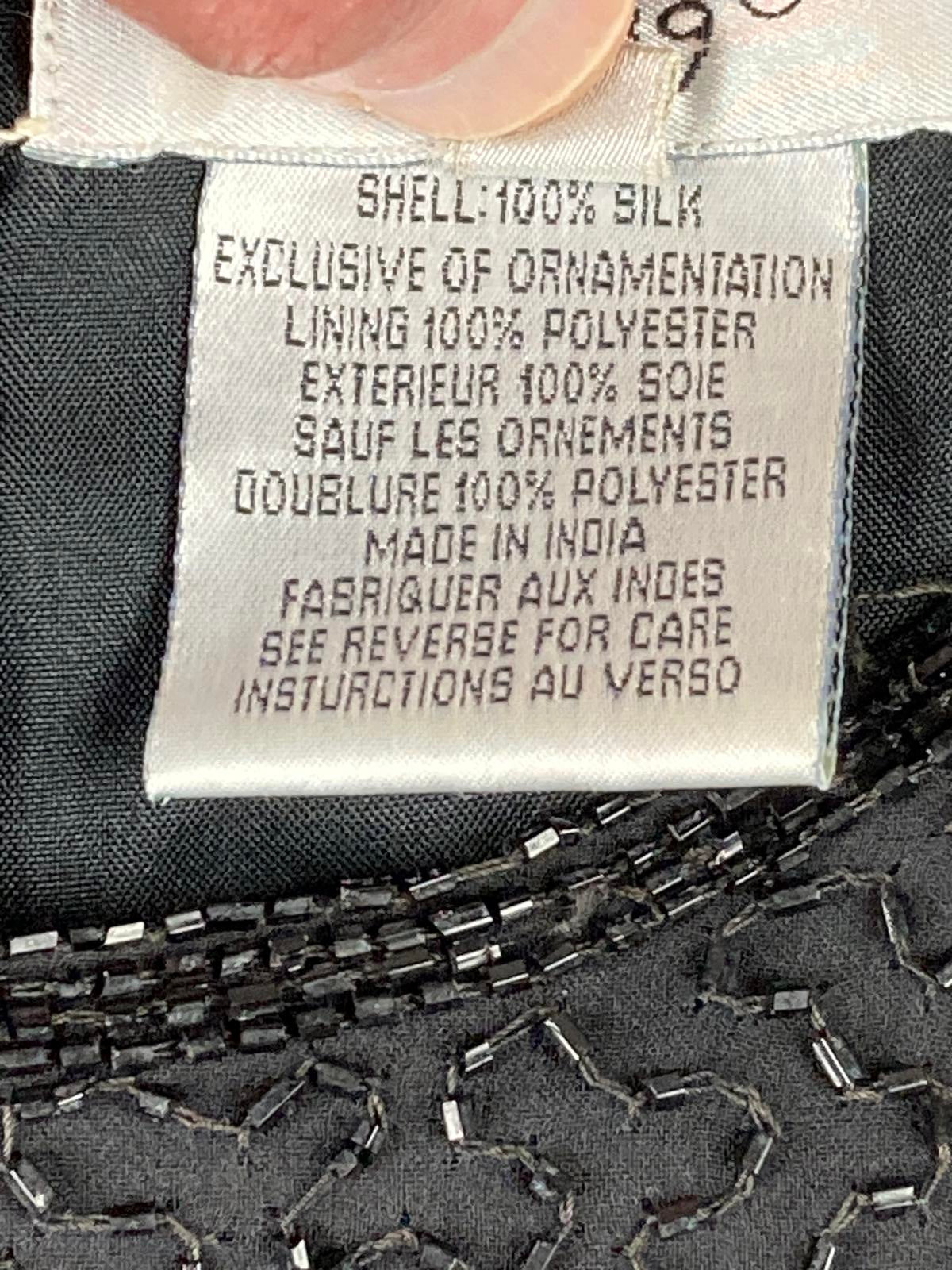 Papell Boutique Evening 100% Silk Beaded Bodice Black Fit Flare Dress Lined Sz 6