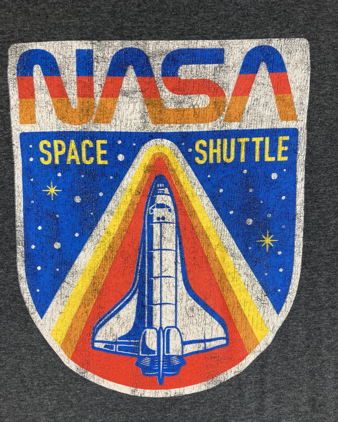 NASA Space Shuttle Graphic T Shirt Mens Gray Retro Distressed Logo Sz 2XL