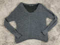 prAna Ellery Pointelle Knit Ruffle Hem Sweater Mosaic Grey V-Neck Top Womens M