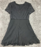 Papell Boutique Evening 100% Silk Beaded Bodice Black Fit Flare Dress Lined Sz 6