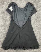 Papell Boutique Evening 100% Silk Beaded Bodice Black Fit Flare Dress Lined Sz 6