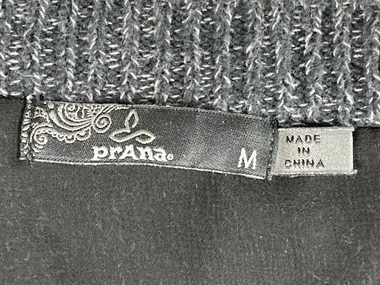 prAna Ellery Pointelle Knit Ruffle Hem Sweater Mosaic Grey V-Neck Top Womens M