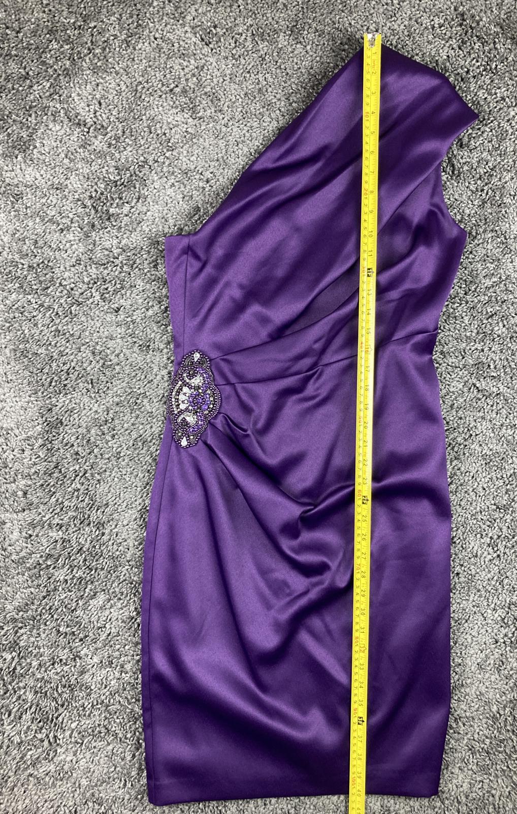 Eliza J Purple Satin One Shoulder Jeweled Brooch Cocktail Dress Lined Size 8