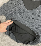 prAna Ellery Pointelle Knit Ruffle Hem Sweater Mosaic Grey V-Neck Top Womens M