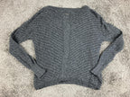 prAna Ellery Pointelle Knit Ruffle Hem Sweater Mosaic Grey V-Neck Top Womens M