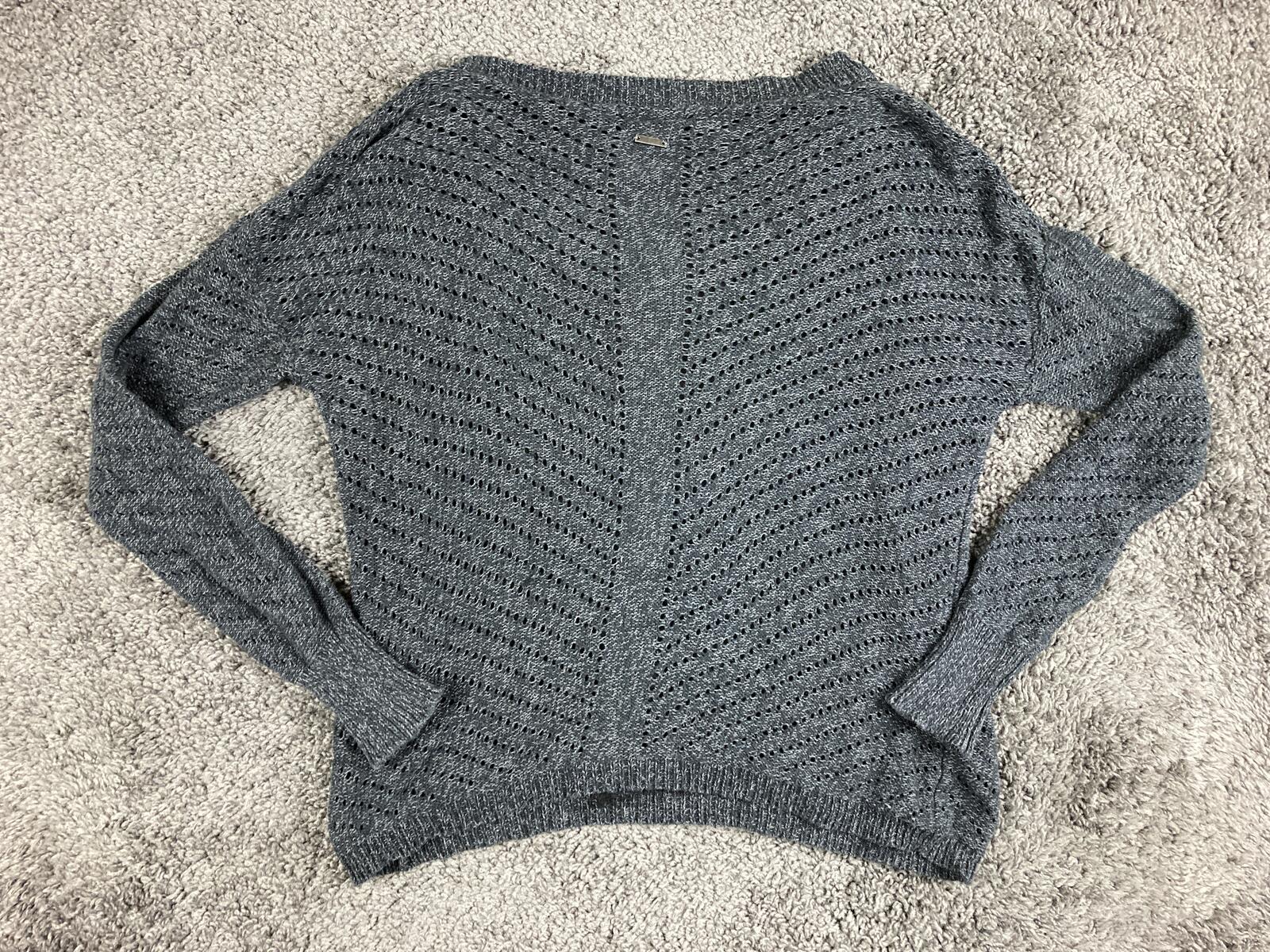 prAna Ellery Pointelle Knit Ruffle Hem Sweater Mosaic Grey V-Neck Top Womens M